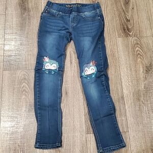 Girls Skinny Jeans Size 10 Vigoss Blue Skinny Jeans with Fun Penguin Patch